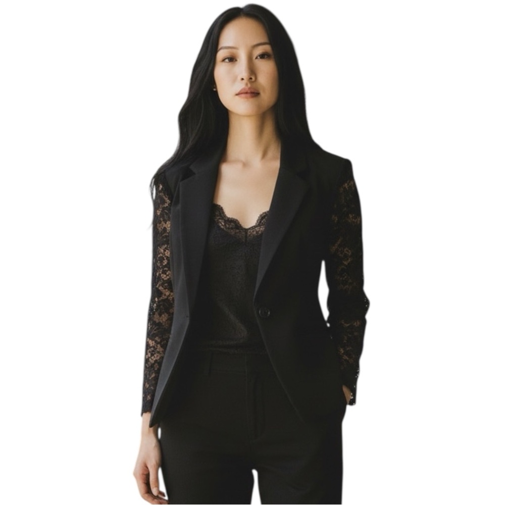 Central Park West Women Paloma Lace Blazer | NWT | Lace Sleeve | Black